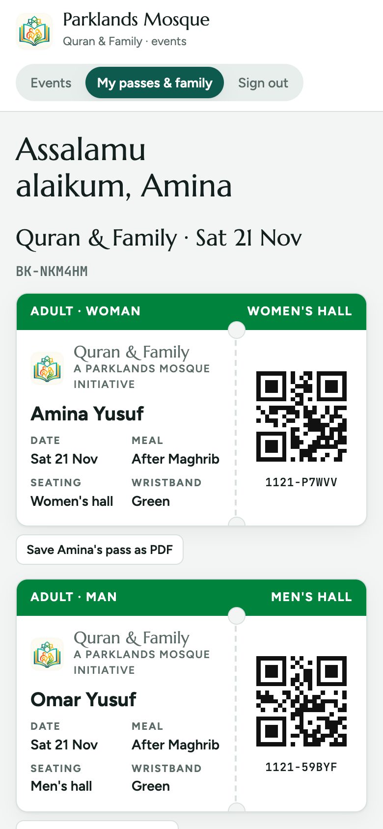 The family is saved, so next month’s booking takes seconds.